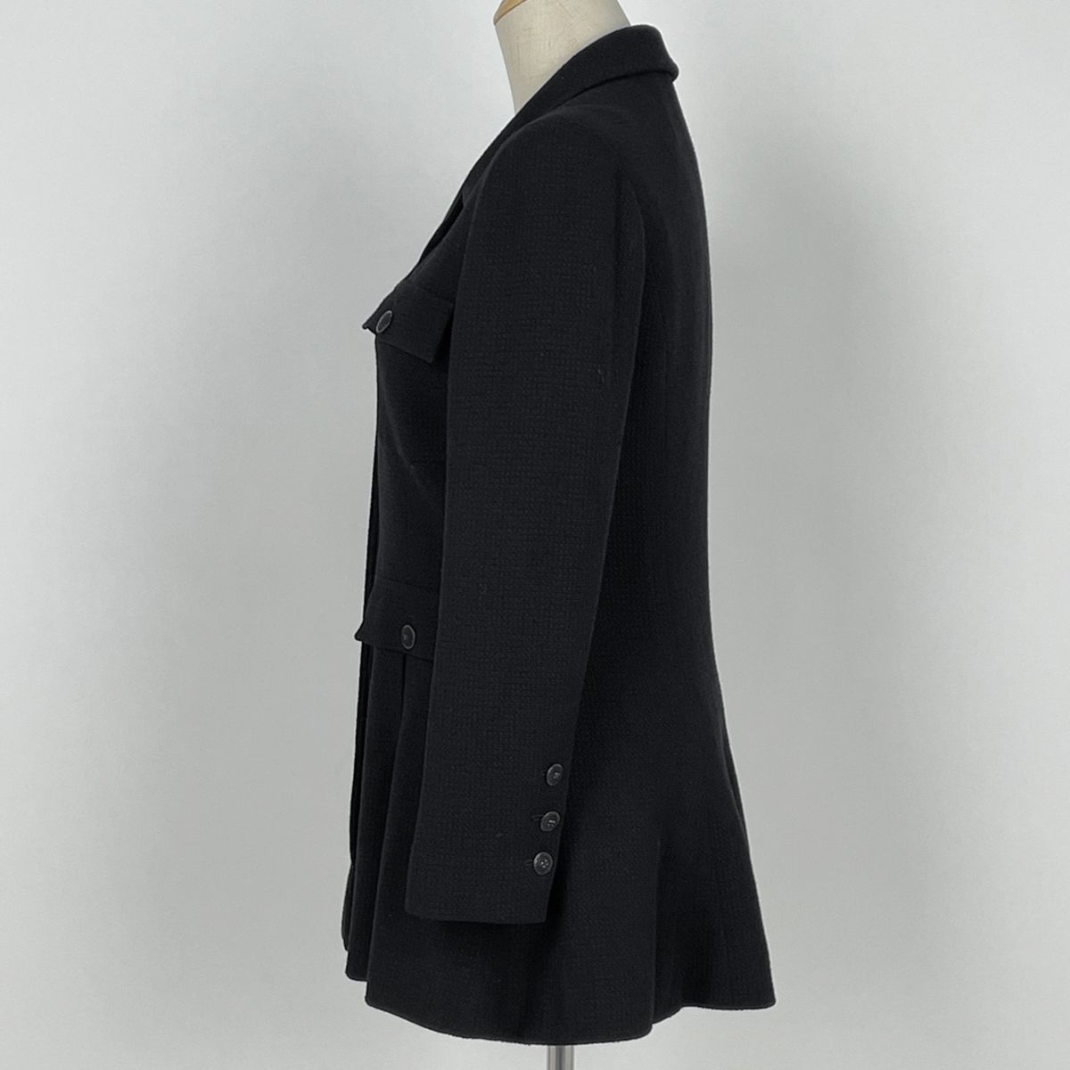 Chanel CC Logo Button Tailored Jacket Outer Wool Rayon Black — view 2