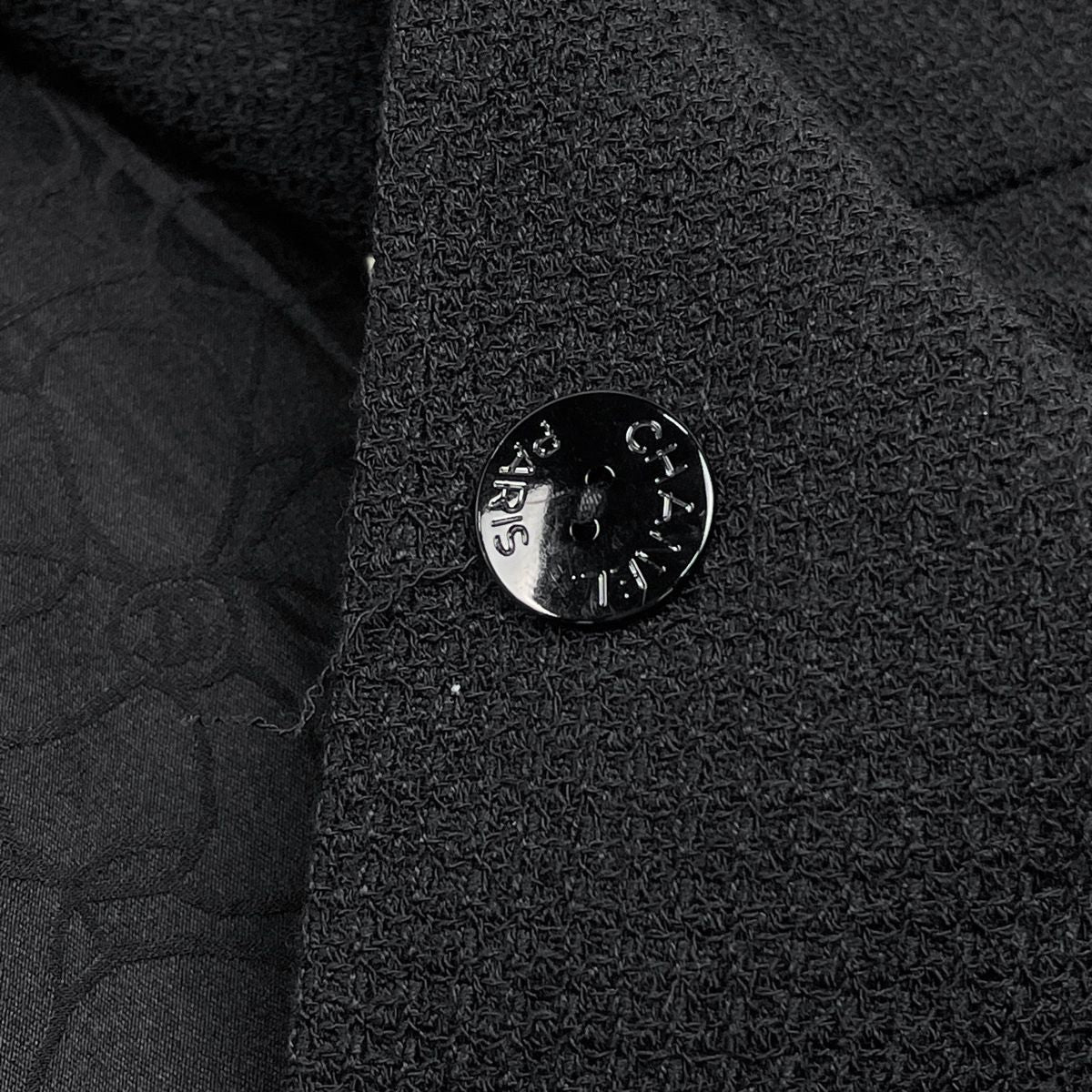 Chanel CC Logo Button Tailored Jacket Outer Wool Rayon Black — view 4