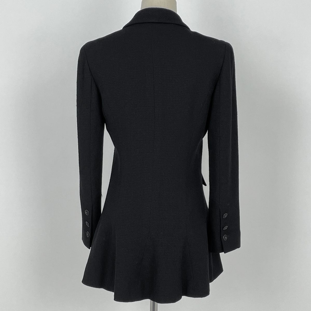 Chanel CC Logo Button Tailored Jacket Outer Wool Rayon Black — view 3
