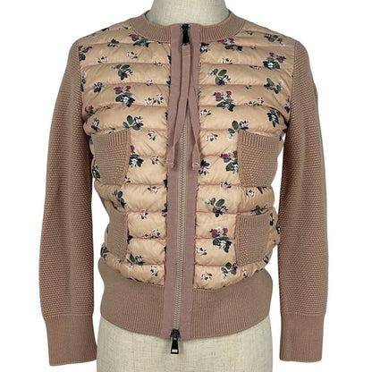 Moncler Knit Contrast Down Jacket Floral Top Cardigan Pink