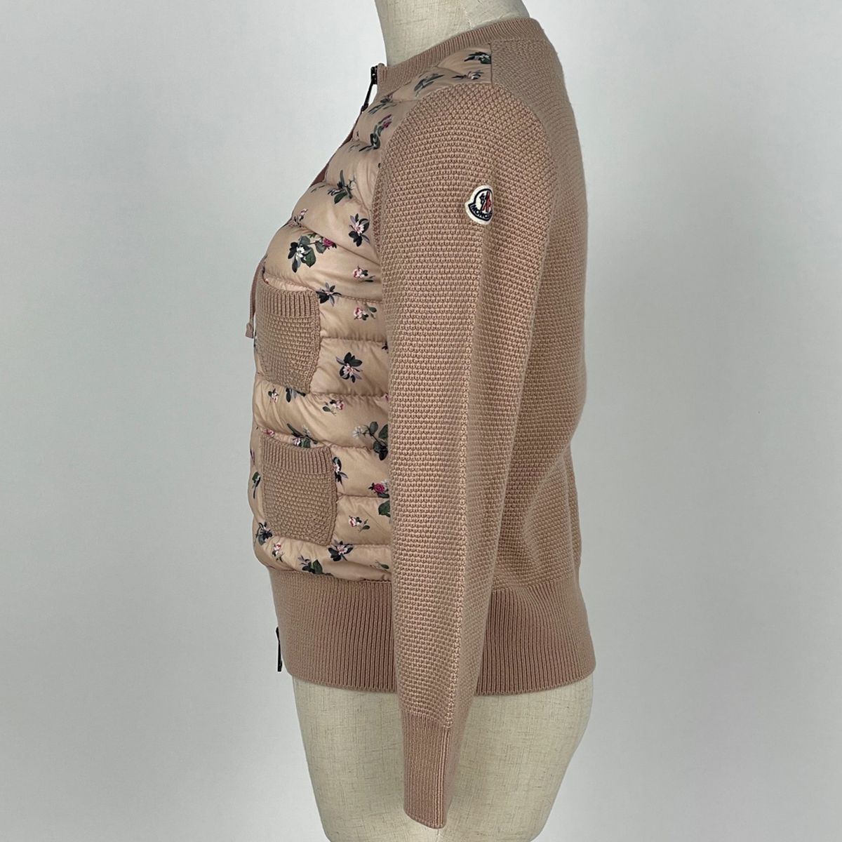 Moncler Knit Contrast Down Jacket Floral Top Cardigan Pink — view 2