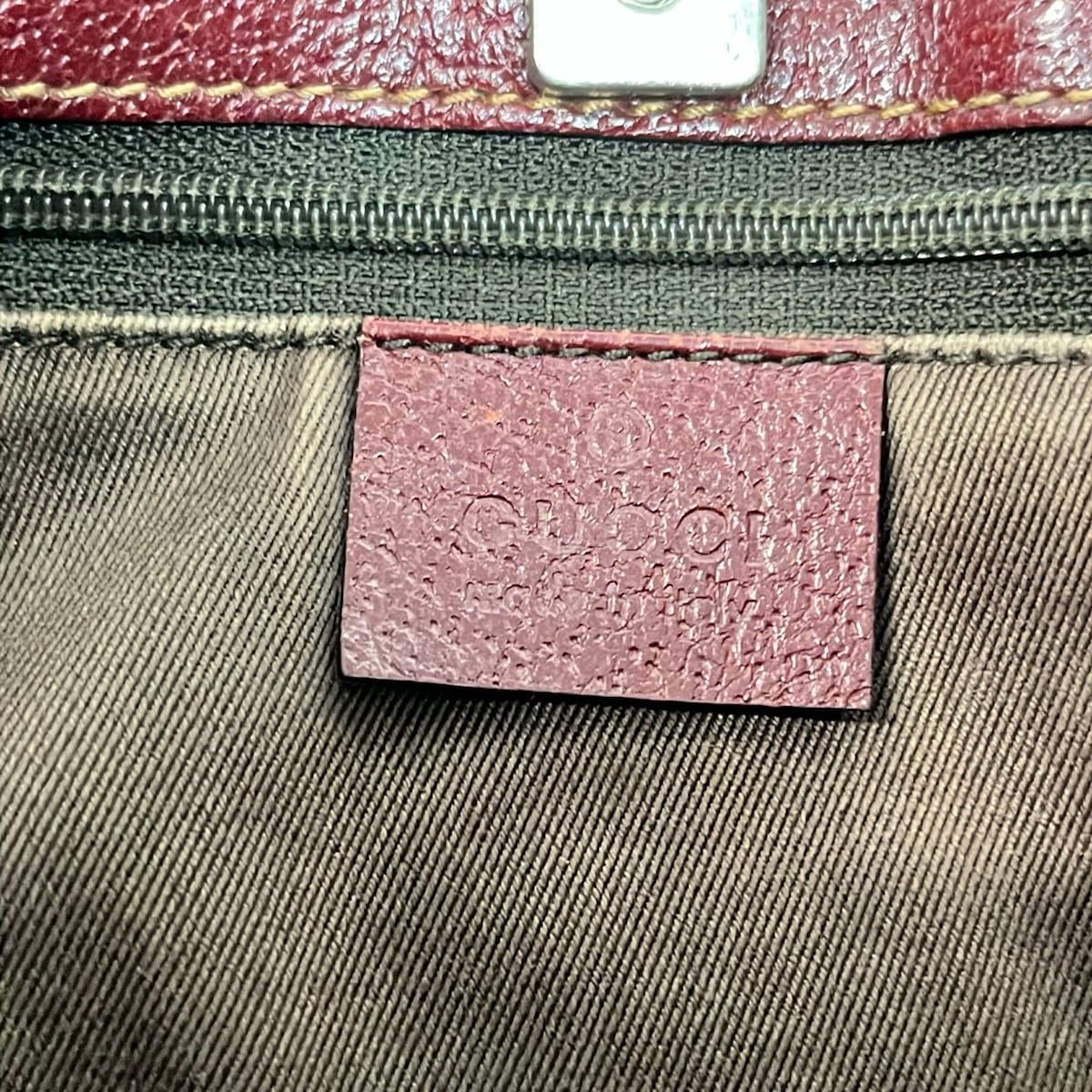 Gucci Tote GG Pattern Beige Dark Brown Bordeaux Leather — view 9