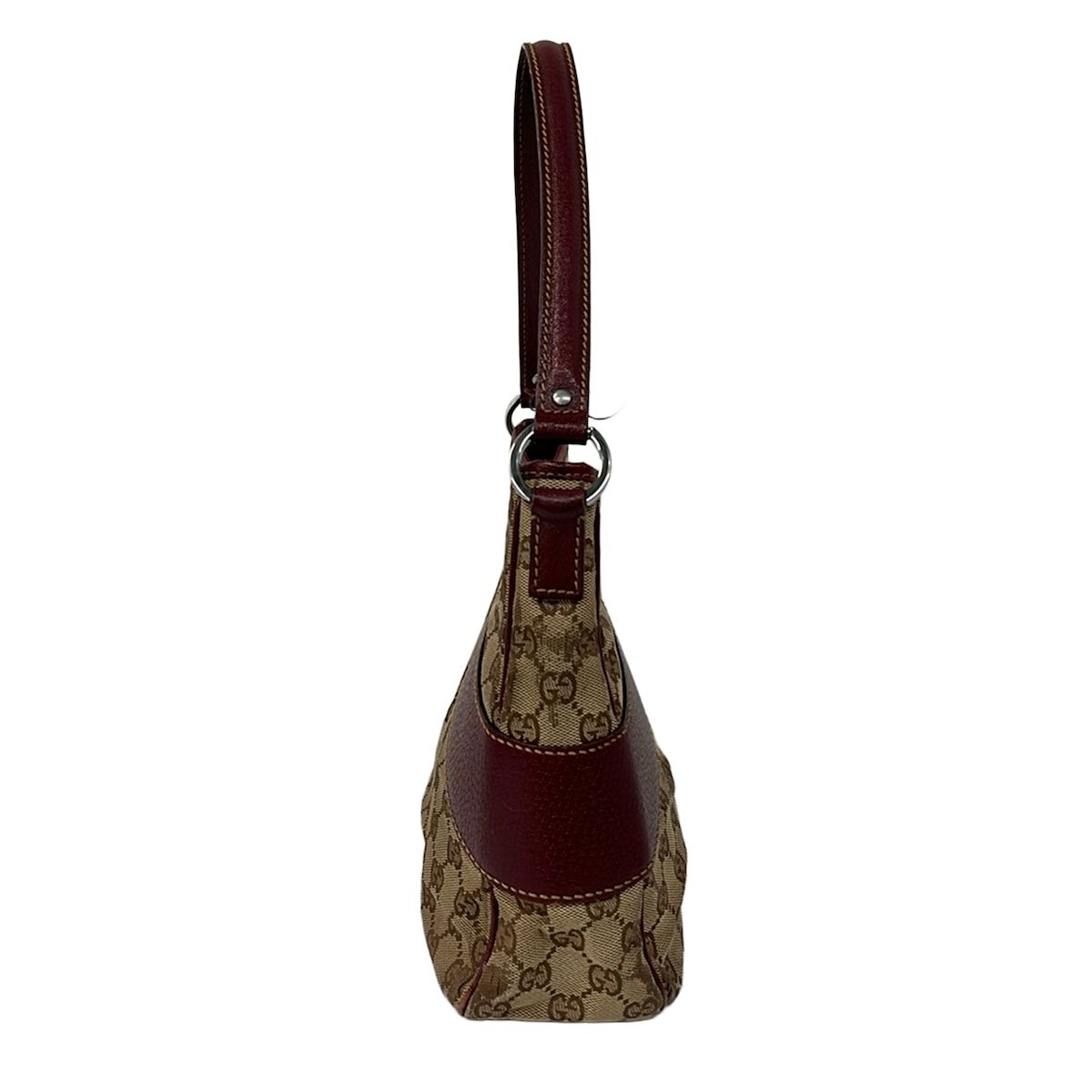 Gucci Tote GG Pattern Beige Dark Brown Bordeaux Leather — view 2