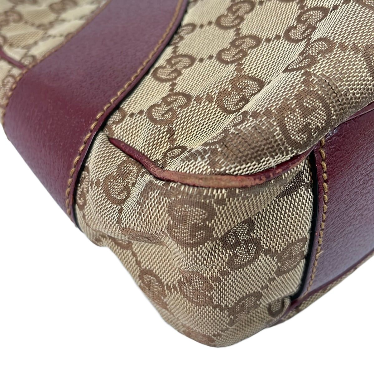 Gucci Tote GG Pattern Beige Dark Brown Bordeaux Leather — view 6