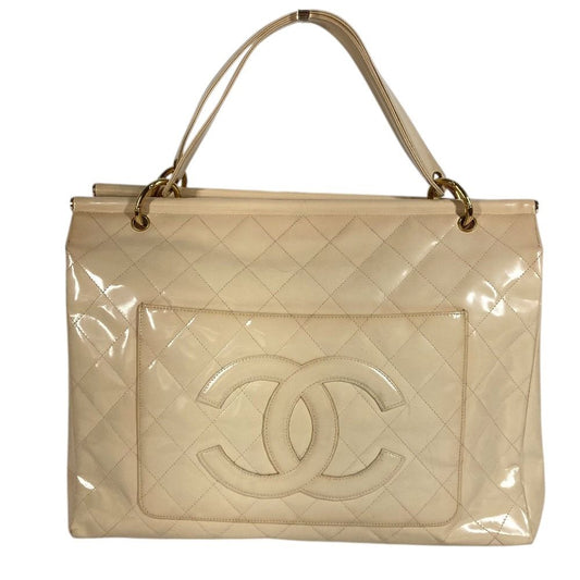 Chanel Handbag Quilted CC Logo Enamel White