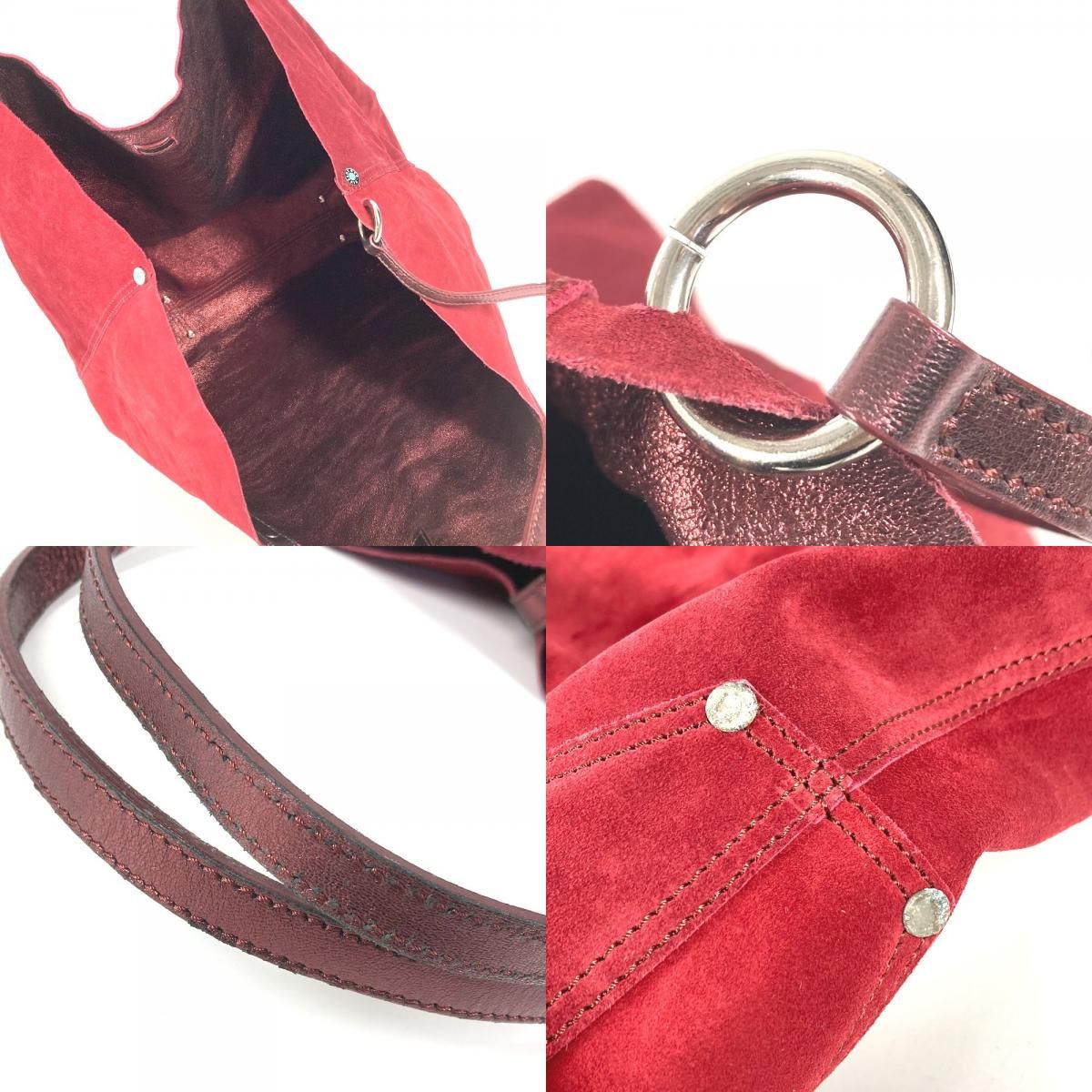 Tiffany & Co Shoulder Bag Logo Reversible Suede Leather Red — view 8