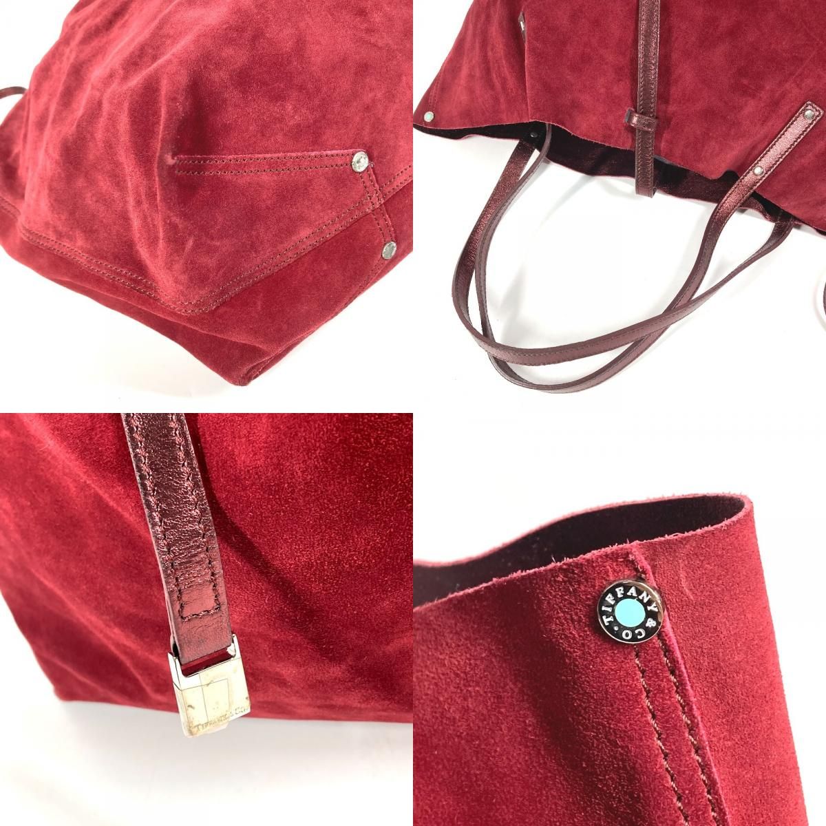 Tiffany & Co Shoulder Bag Logo Reversible Suede Leather Red — view 7