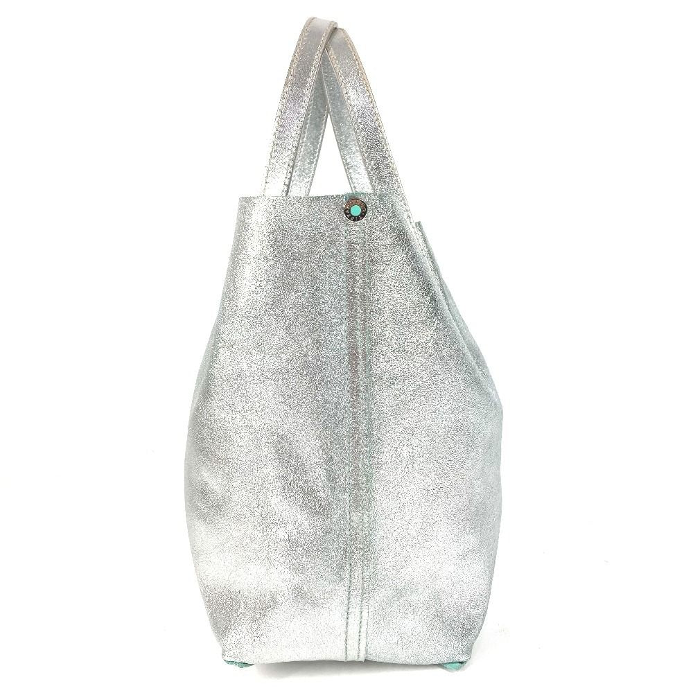 Tiffany & Co Handbag Logo Reversible Metallic Leather Silver — view 4