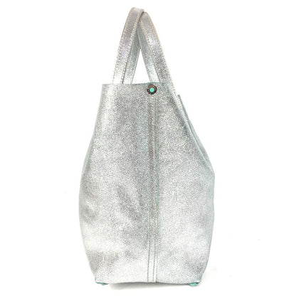 Tiffany & Co Handbag Logo Reversible Metallic Leather Silver — view 4