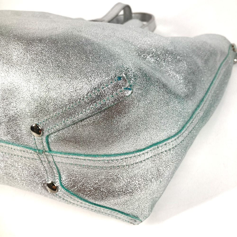 Tiffany & Co Handbag Logo Reversible Metallic Leather Silver — view 6