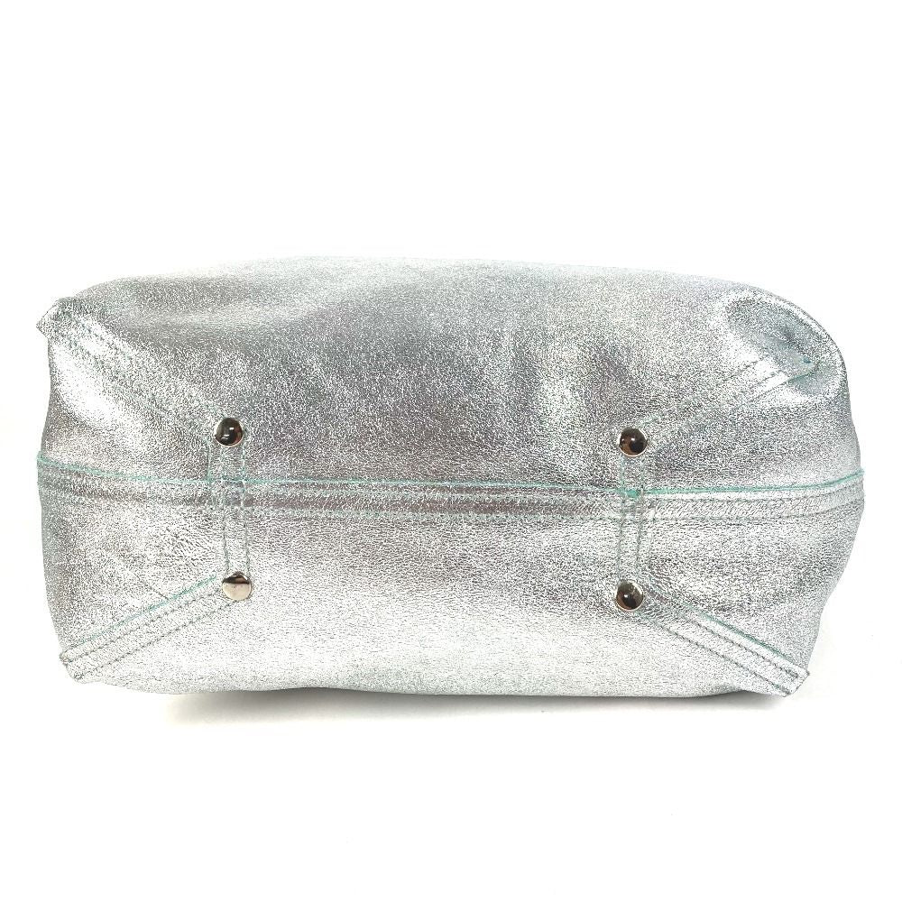 Tiffany & Co Handbag Logo Reversible Metallic Leather Silver — view 5