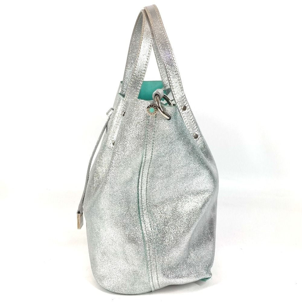 Tiffany & Co Handbag Logo Reversible Metallic Leather Silver — view 3