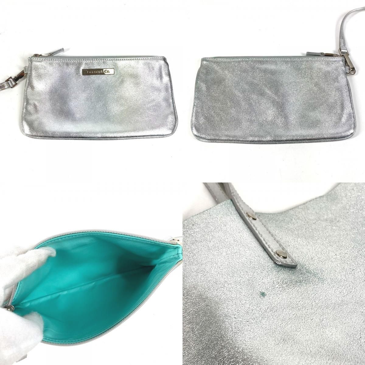 Tiffany & Co Handbag Logo Reversible Metallic Leather Silver — view 9