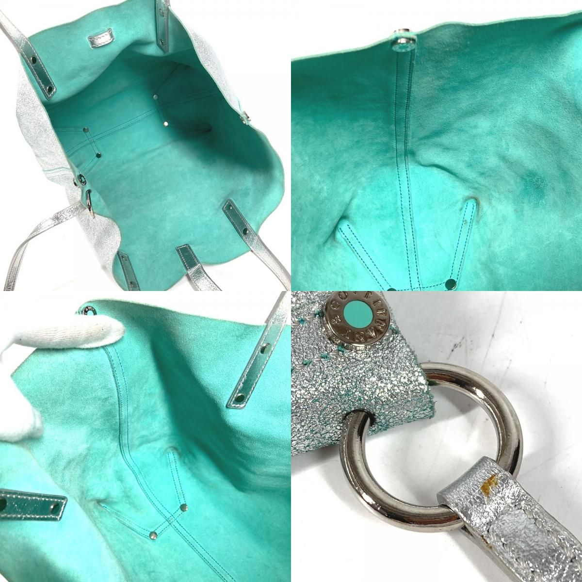 Tiffany & Co Handbag Logo Reversible Metallic Leather Silver — view 8