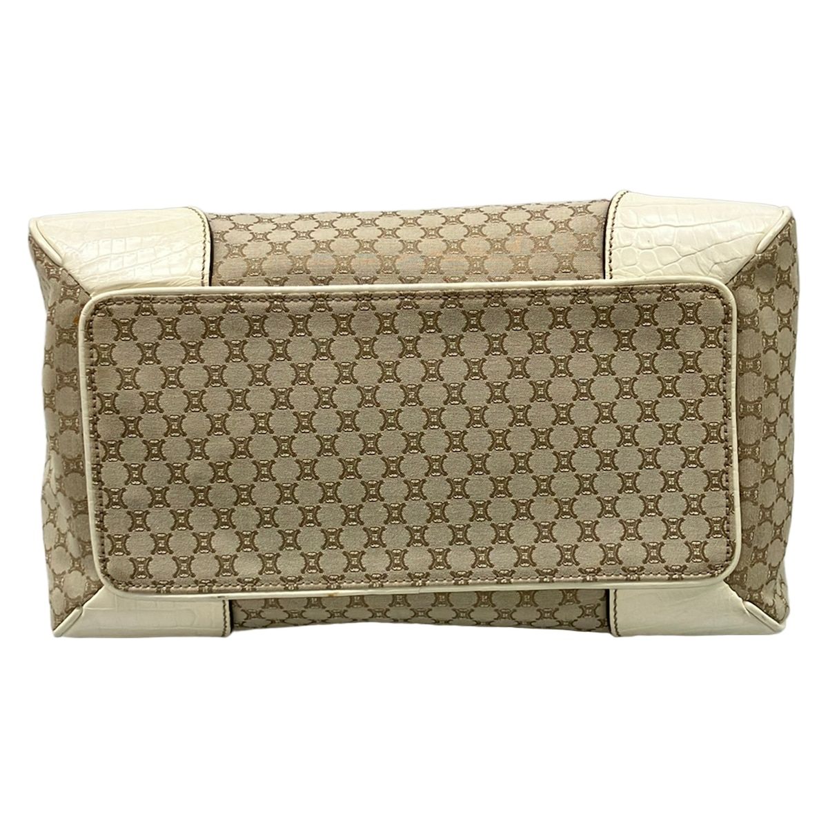 Celine Handbag Macadam Pattern Gray Beige Ivory Embossed Leather — view 5