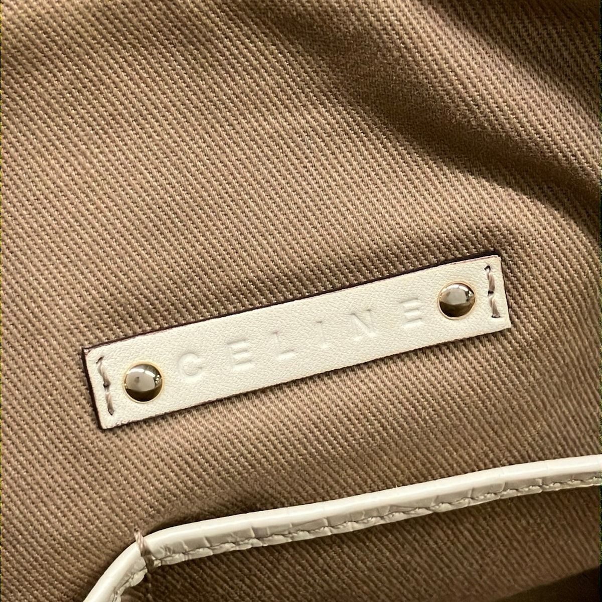 Celine Handbag Macadam Pattern Gray Beige Ivory Embossed Leather — view 8