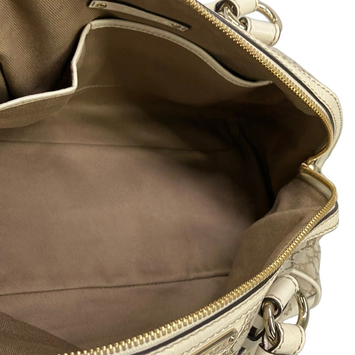 Celine Handbag Macadam Pattern Gray Beige Ivory Embossed Leather — view 7