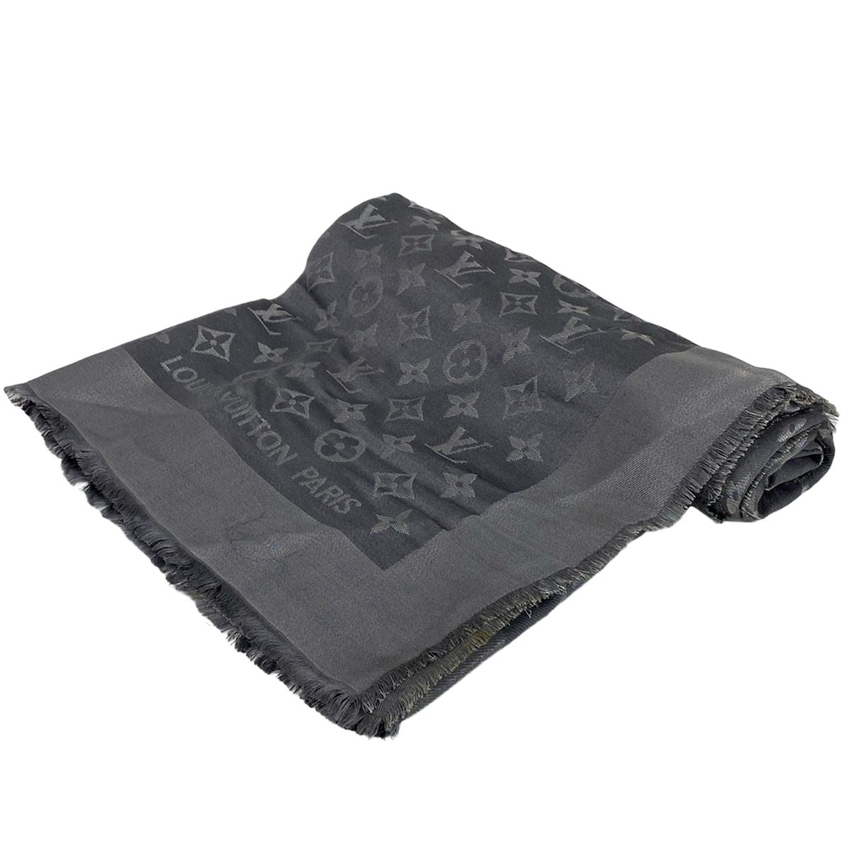 Louis Vuitton Shawl Monogram Shine Anthracite Wool Silk Scarf