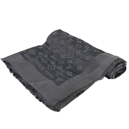 Louis Vuitton Shawl Monogram Shine Anthracite Wool Silk Scarf
