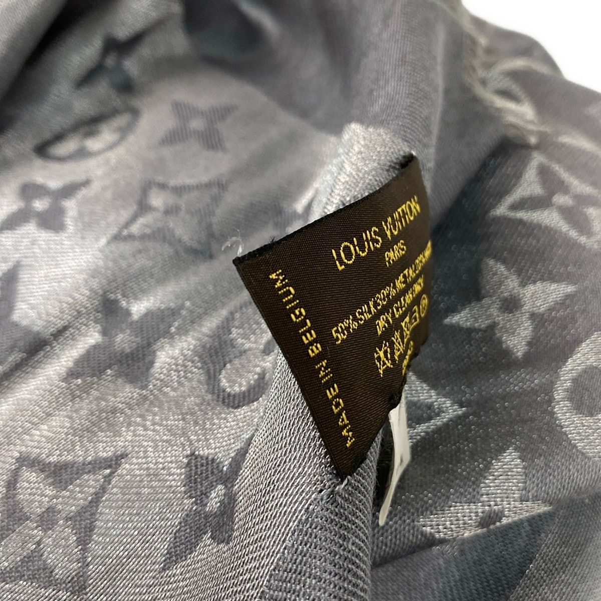 Louis Vuitton Shawl Monogram Shine Anthracite Wool Silk Scarf — view 9