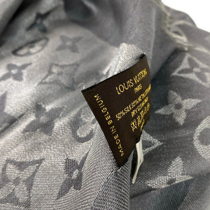 Louis Vuitton Shawl Monogram Shine Anthracite Wool Silk Scarf — view 9