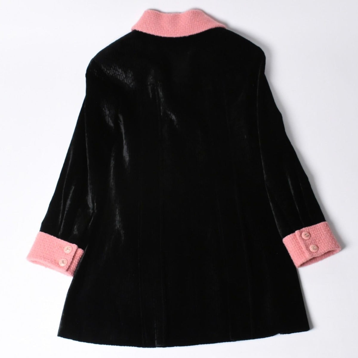 Chanel Long Coat CC Logo Corduroy Tweed Black Pink 36 — view 2