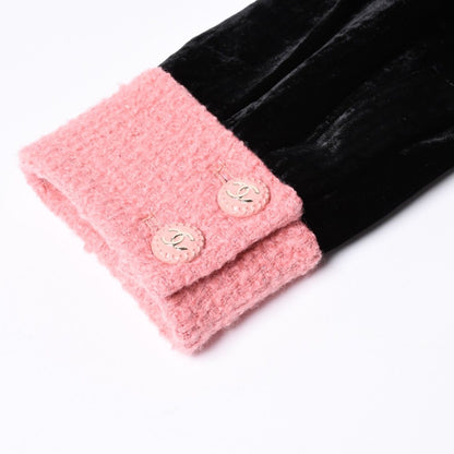 Chanel Long Coat CC Logo Corduroy Tweed Black Pink 36 — view 6