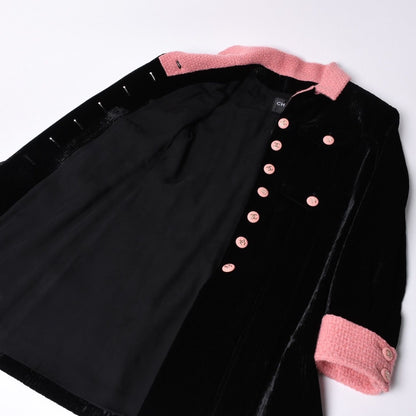 Chanel Long Coat CC Logo Corduroy Tweed Black Pink 36 — view 8