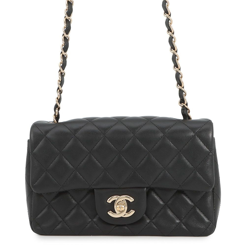 Chanel Chain Shoulder Bag Mini Quilted 20 CC Logo Lambskin Black