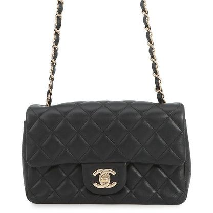 Chanel Chain Shoulder Bag Mini Quilted 20 CC Logo Lambskin Black