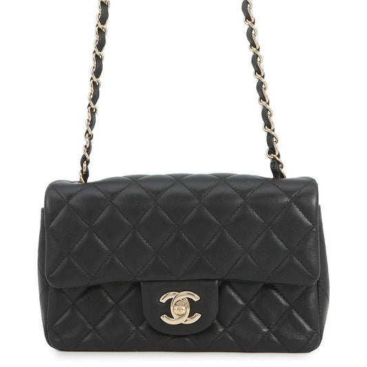Chanel Chain Shoulder Bag Mini Quilted 20 CC Logo Lambskin Black