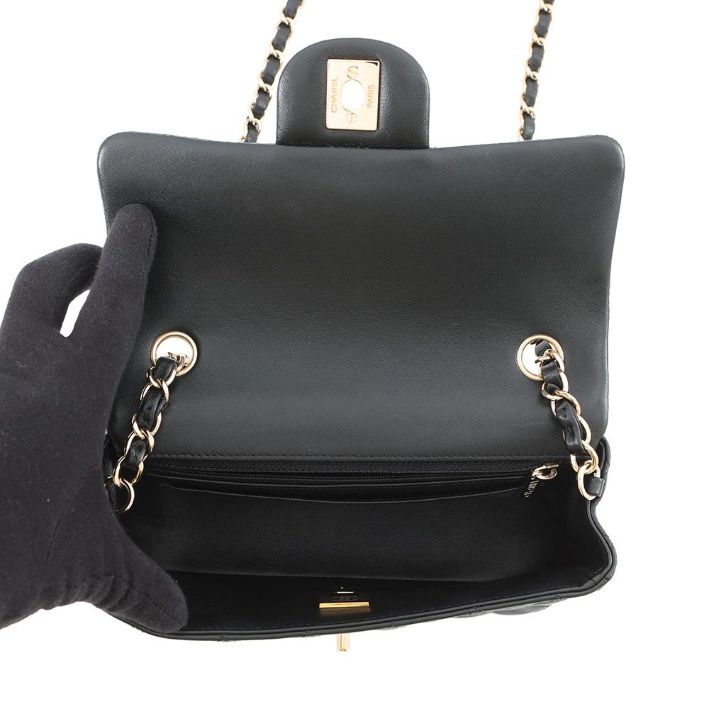 Chanel Chain Shoulder Bag Mini Quilted 20 CC Logo Lambskin Black — view 5