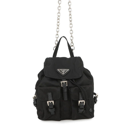 Prada Chain Shoulder Bag Triangle Logo Mini Backpack Black