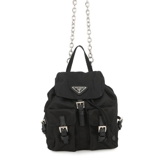 Prada Chain Shoulder Bag Triangle Logo Mini Backpack Black