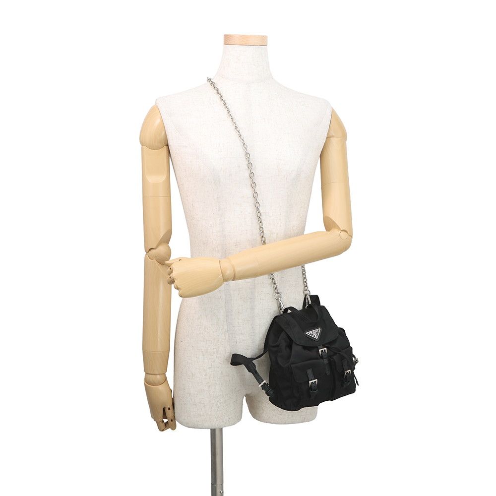 Prada Chain Shoulder Bag Triangle Logo Mini Backpack Black — view 4