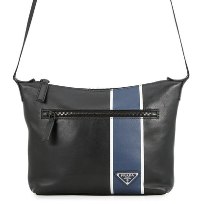 Prada Shoulder Bag Triangle Logo Leather Black