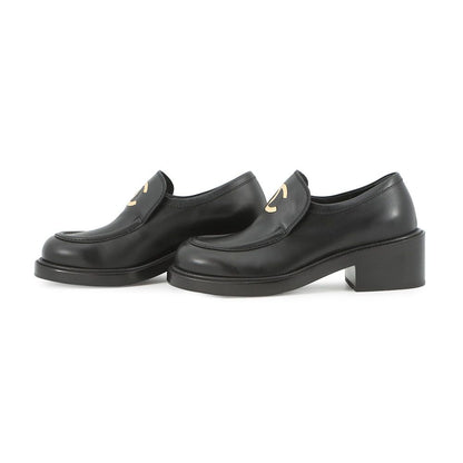 Chanel Loafers CC Logo Leather 37.5 Shoes Black — view 2
