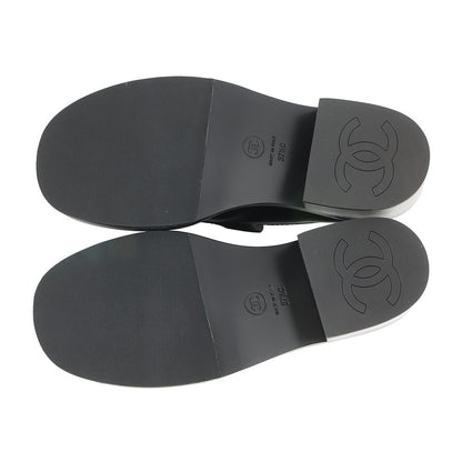 Chanel Loafers CC Logo Leather 37.5 Shoes Black — view 4