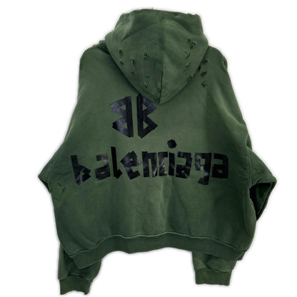 Balenciaga Khaki Tape Type Ripped Pocket Hoodie — view 2
