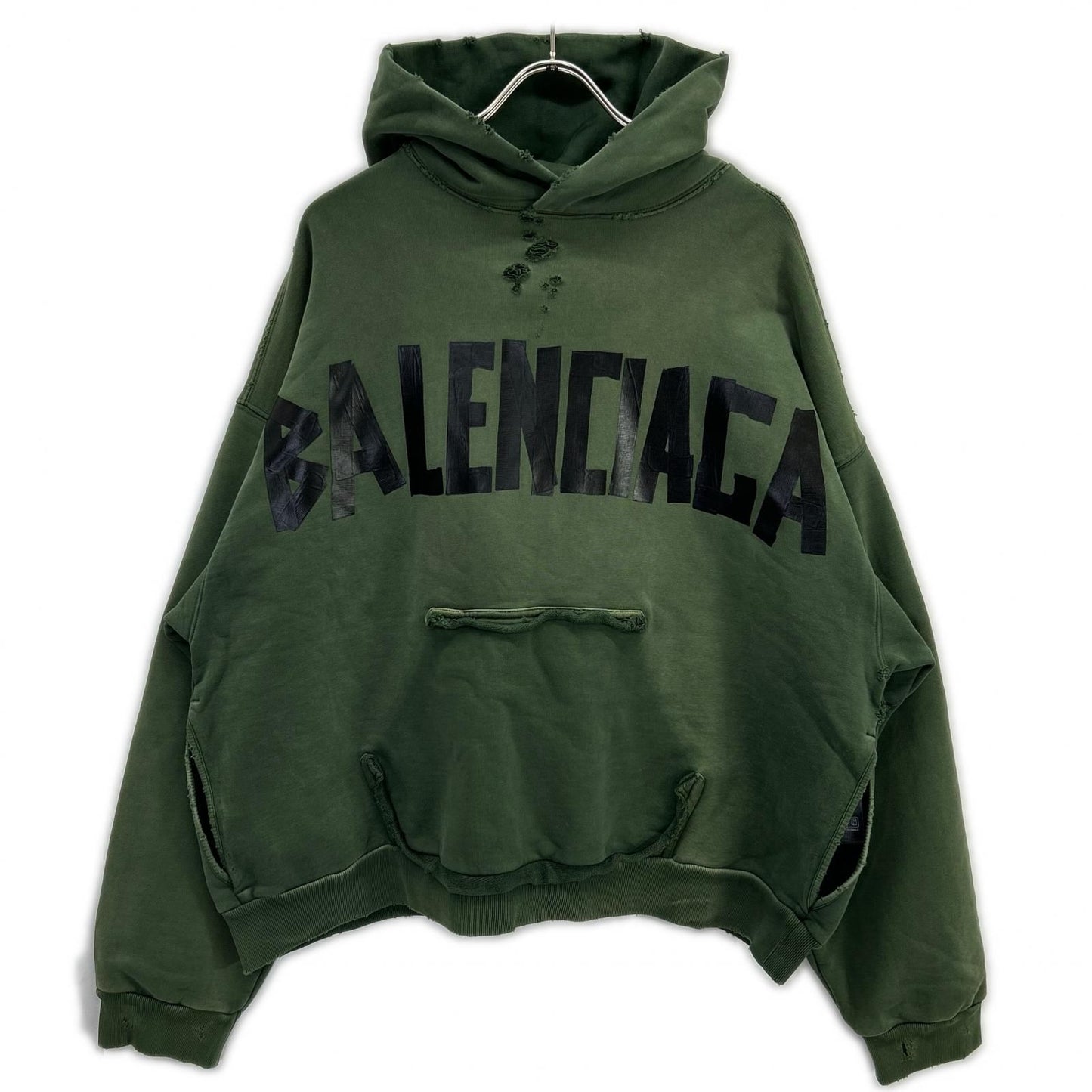Balenciaga Khaki Tape Type Ripped Pocket Hoodie