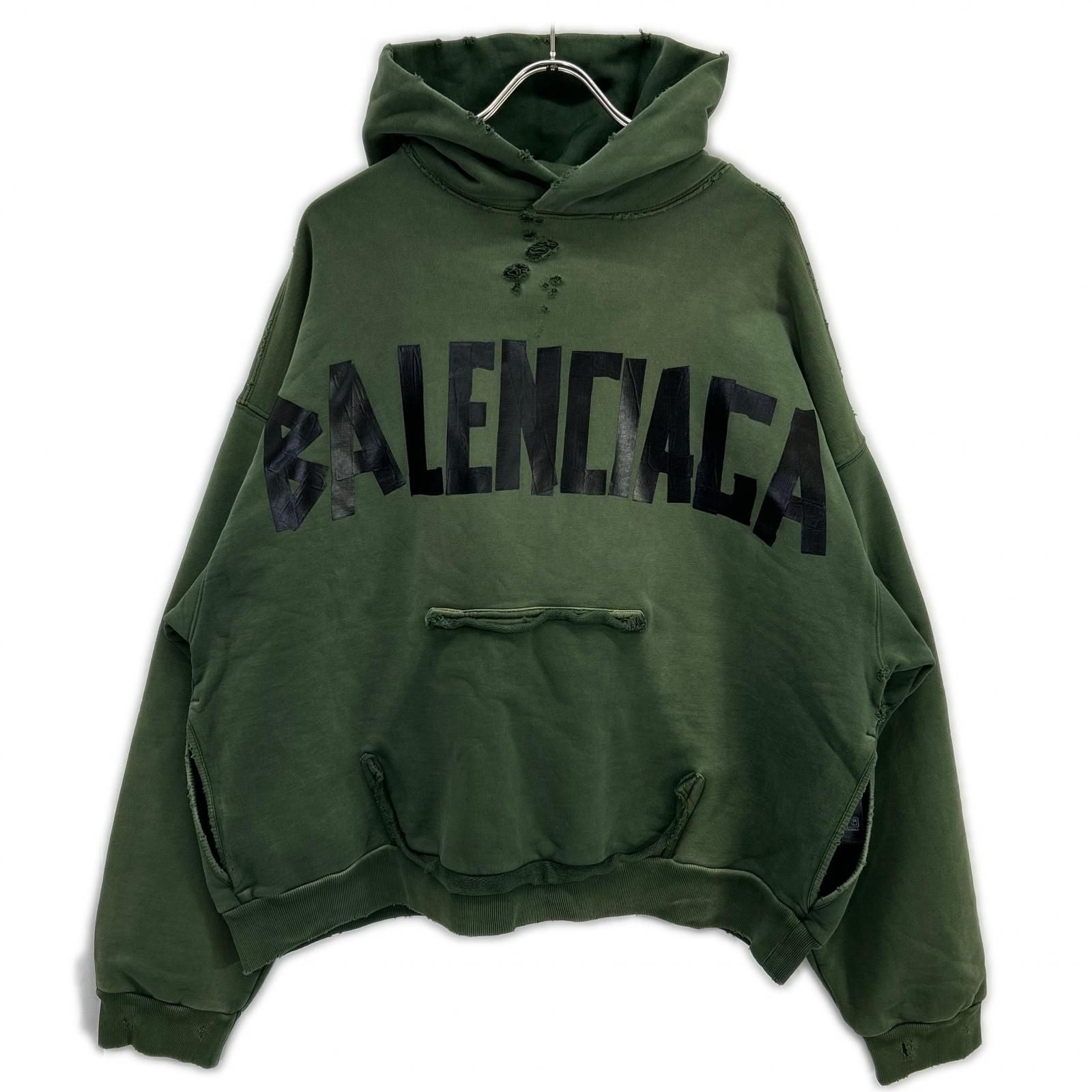 Balenciaga Khaki Tape Type Ripped Pocket Hoodie