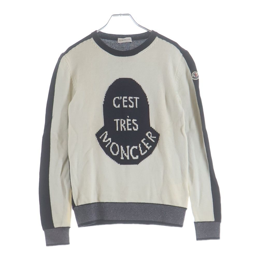 Moncler Logo Jacquard Crew Neck Long Sleeve Pullover Sweater White Black