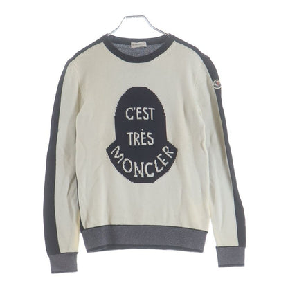 Moncler Logo Jacquard Crew Neck Long Sleeve Pullover Sweater White Black