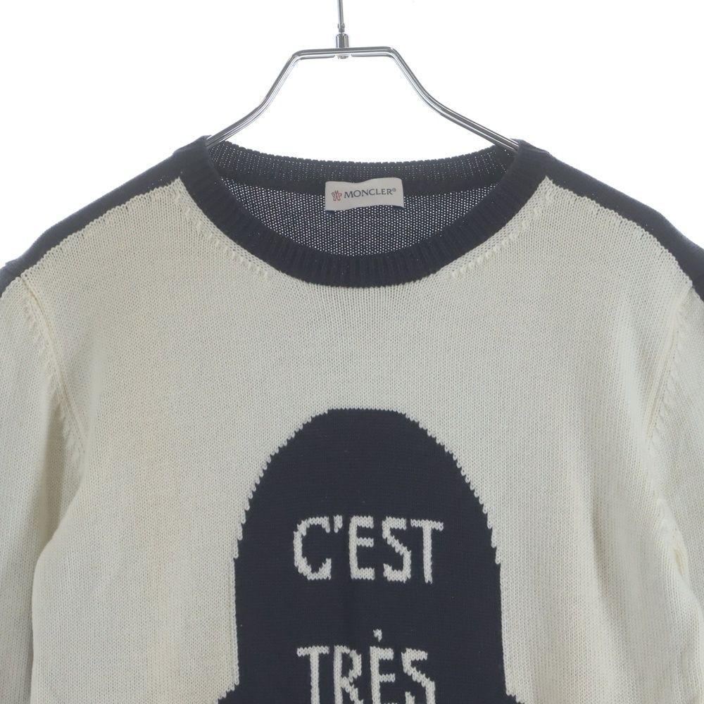 Moncler Logo Jacquard Crew Neck Long Sleeve Pullover Sweater White Black — view 3