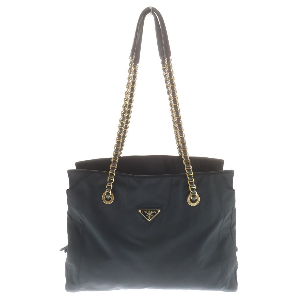 Prada Chain Tote Black Tessuto Gold