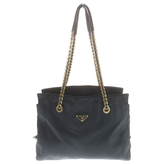 Prada Chain Tote Black Tessuto Gold