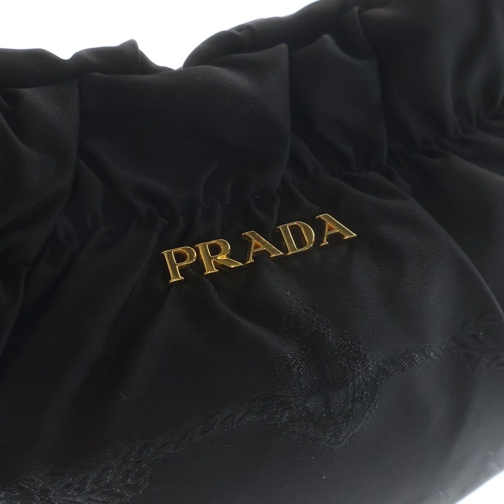 Prada Ribbon Shoulder Bag Black Nylon Leather Gold — view 5