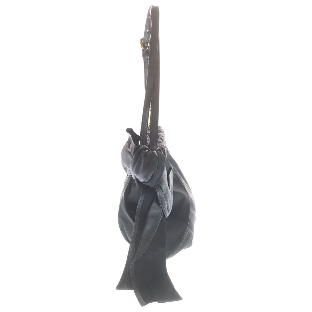 Prada Ribbon Shoulder Bag Black Nylon Leather Gold — view 3