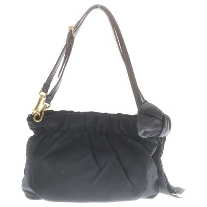 Prada Ribbon Shoulder Bag Black Nylon Leather Gold — view 2