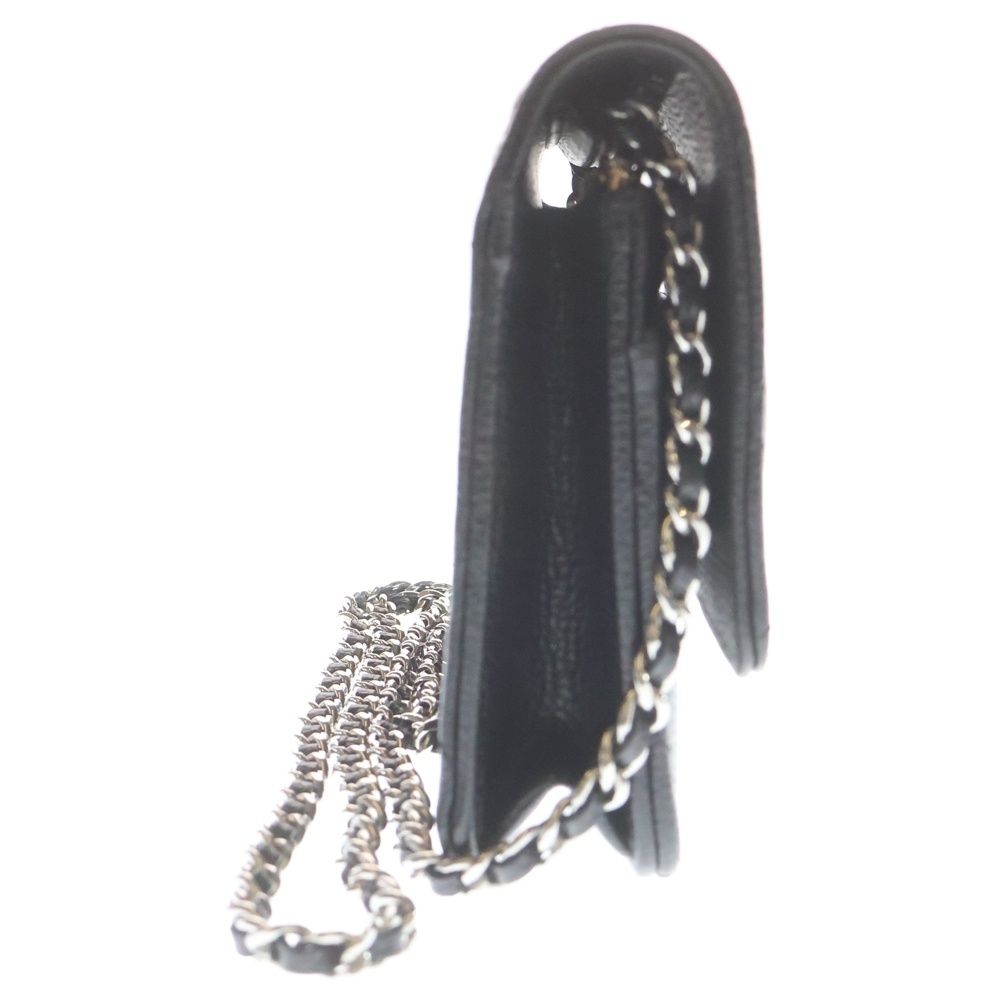 Chanel CC Logo Chain Shoulder Bag Wallet Black Caviar Leather Silver — view 3